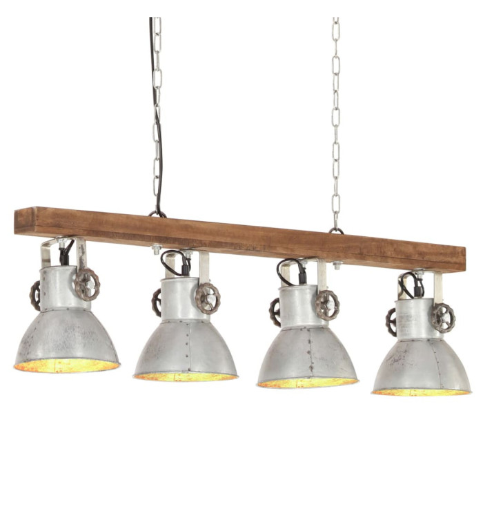 Plafonnier industriel Argenté E27 Bois de manguier | Mobilier & Déco