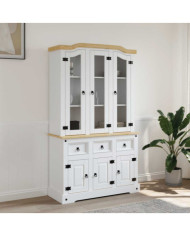 Buffet haut Corona blanc 112x43x196 cm bois massif pin mexicain | Mobilier & Déco