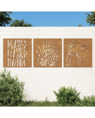 Décorations murales jardin 3 pcs 55x55 cm design d'herbe | Mobilier & Déco