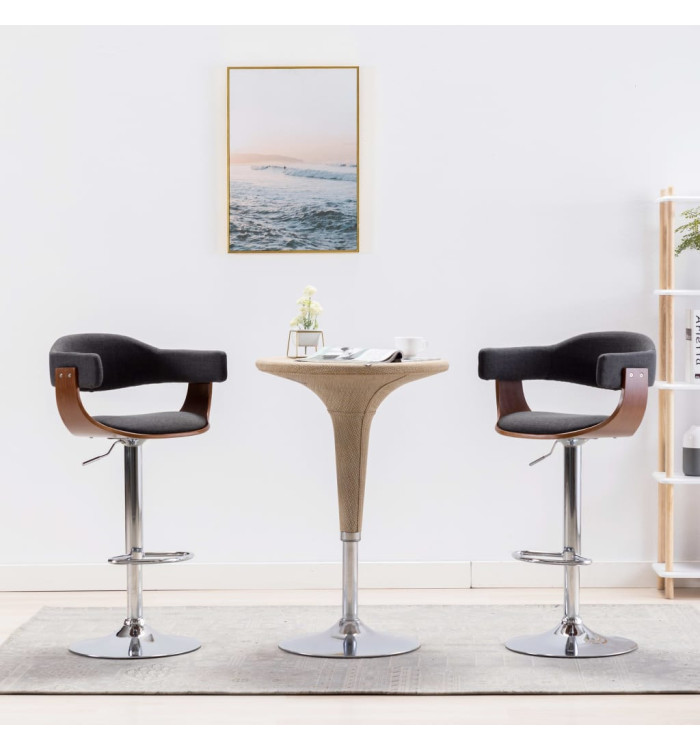 Tabourets de bar lot de 2 gris bois courbé et tissu | Mobilier & Déco