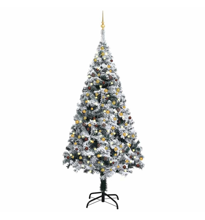 Arbre de Noël artificiel pré-éclairé et boules vert 240 cm PVC | Mobilier & Déco