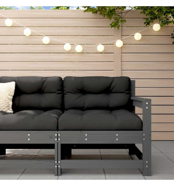 Chaise de jardin avec coussins gris bois de pin massif | Mobilier & Déco