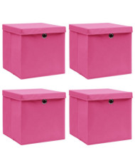 Boîtes de rangement avec couvercles 4 pcs Rose 32x32x32cm Tissu | Mobilier & Déco