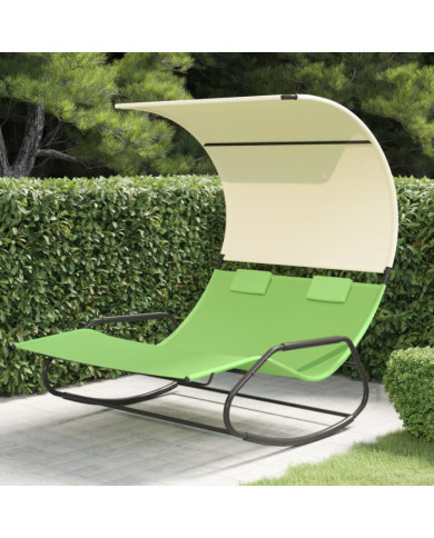 Chaise longue double à bascule avec auvent Vert et crème | Mobilier & Déco