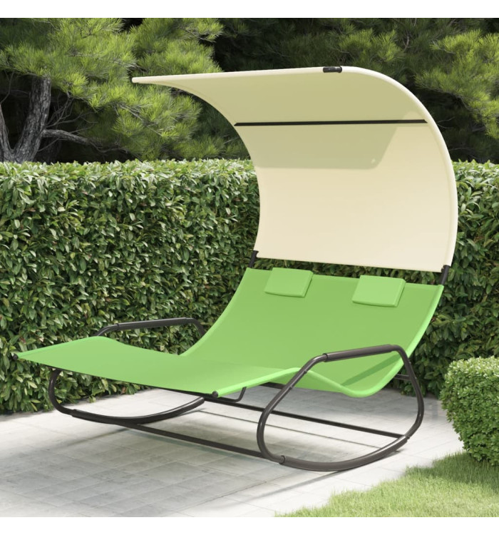 Chaise longue double à bascule avec auvent Vert et crème | Mobilier & Déco