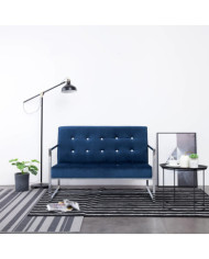 Canapé 2 places avec accoudoirs Bleu Chrome et velours | Mobilier & Déco
