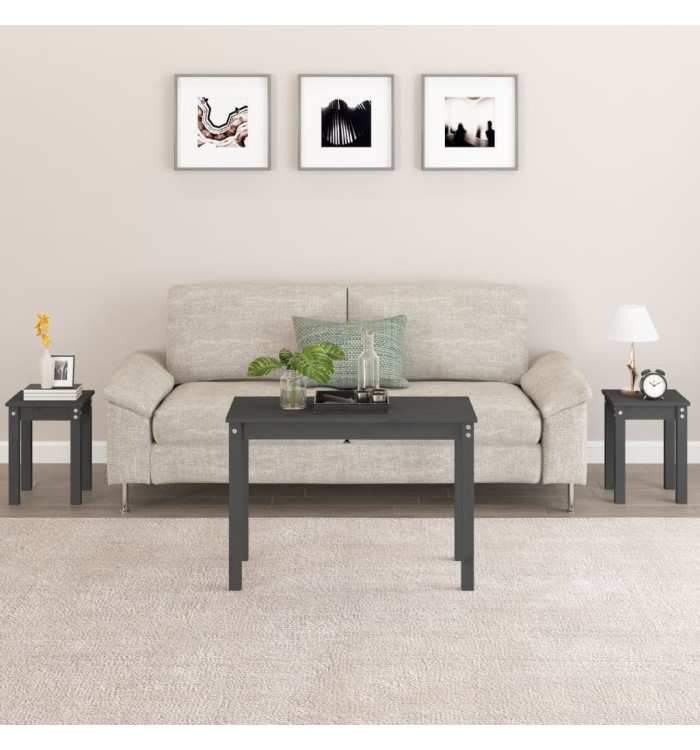 Tables gigognes 3 pcs Gris Bois de pin massif | Mobilier & Déco