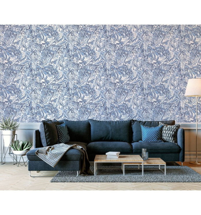 DUTCH WALLCOVERINGS Papier peint Liquid Marble Bleu | Mobilier & Déco