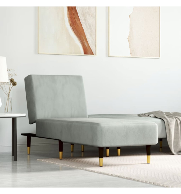 Chaise longue gris clair velours | Mobilier & Déco