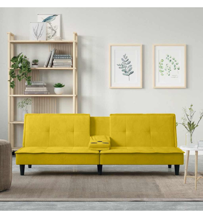 Canapé-lit avec porte-gobelets jaune velours | Mobilier & Déco