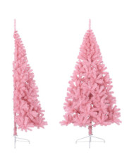 Demi sapin de Noël artificiel avec support Rose 240 cm PVC | Mobilier & Déco