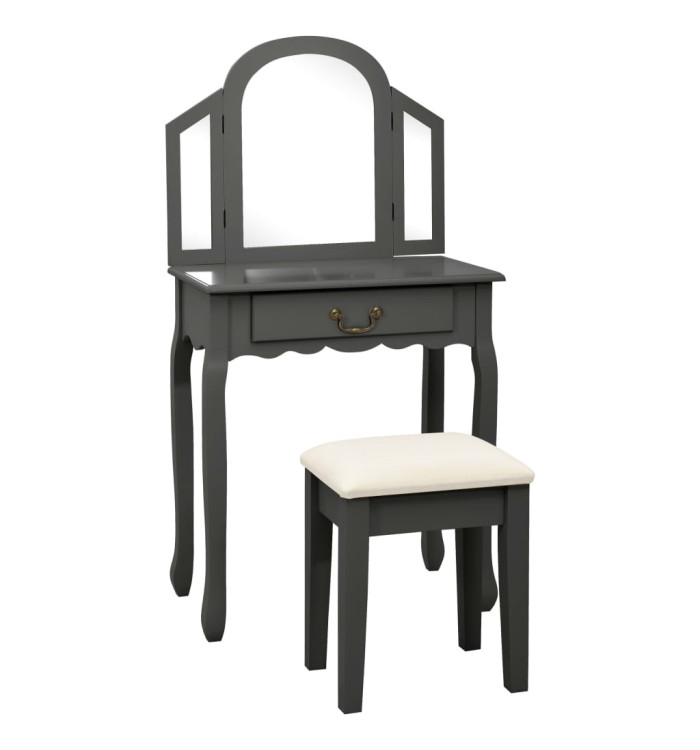 Coiffeuse et tabouret Gris 65x36x128 cm Bois de paulownia MDF | Mobilier & Déco