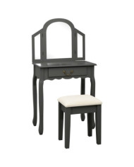 Coiffeuse et tabouret Gris 65x36x128 cm Bois de paulownia MDF | Mobilier & Déco