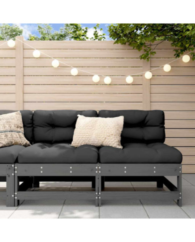 Canapés centraux avec coussins 2 pcs gris bois de pin massif | Mobilier & Déco