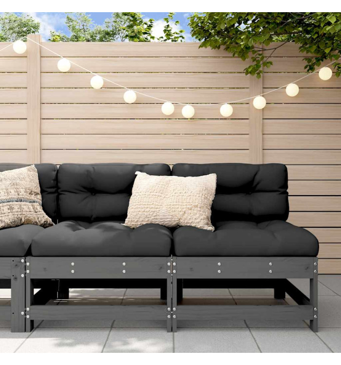 Canapés centraux avec coussins 2 pcs gris bois de pin massif | Mobilier & Déco