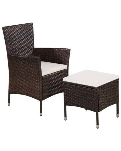 Chaise et tabouret d'extérieur et coussins Résine tressée Brun | Mobilier & Déco