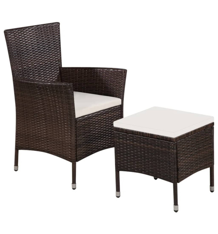 Chaise et tabouret d'extérieur et coussins Résine tressée Brun | Mobilier & Déco