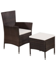 Chaise et tabouret d'extérieur et coussins Résine tressée Brun | Mobilier & Déco