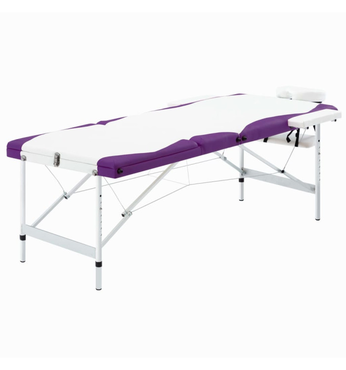Table de massage pliable 3 zones Aluminium Blanc et violet | Mobilier & Déco