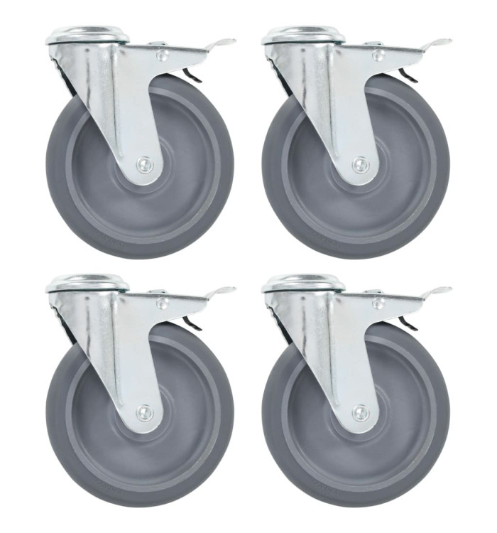 4pcs Roulettes pivotantes à trou de boulon à double frein 125mm | Mobilier & Déco