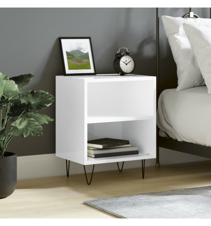 Table de chevet blanc brillant 40x30x50 cm bois d’ingénierie | Mobilier & Déco