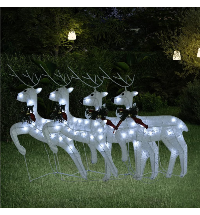 Rennes de Noël 4 pcs Blanc 80 LED | Mobilier & Déco