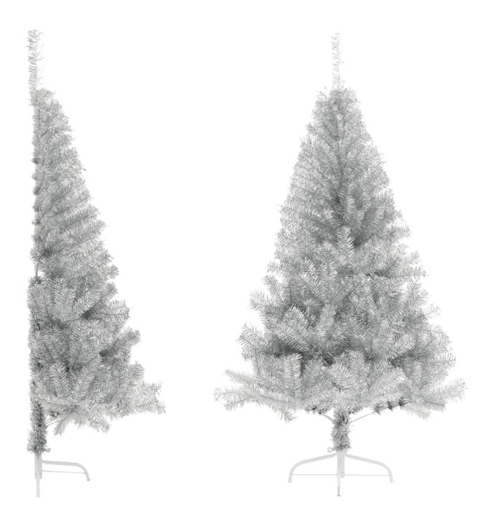 Demi sapin de Noël artificiel avec support argenté 180 cm PET | Mobilier & Déco