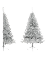 Demi sapin de Noël artificiel avec support argenté 180 cm PET | Mobilier & Déco