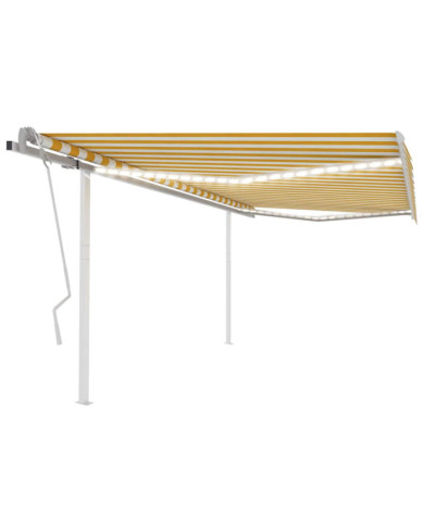 Auvent manuel rétractable avec LED 4x3 m Jaune et blanc | Mobilier & Déco