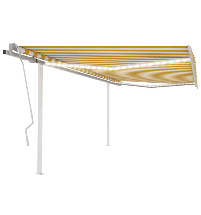 Auvent manuel rétractable avec LED 4x3 m Jaune et blanc | Mobilier & Déco