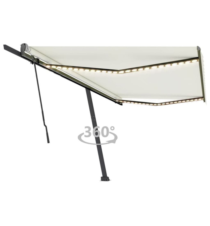 Auvent manuel rétractable avec LED 500x300 cm Crème | Mobilier & Déco