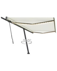 Auvent manuel rétractable avec LED 500x300 cm Crème | Mobilier & Déco