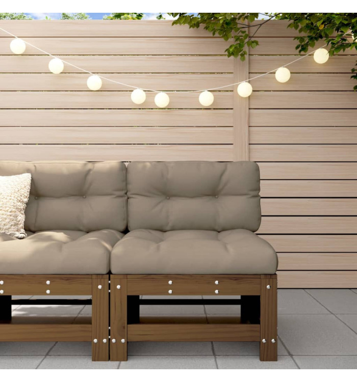 Canapé central avec coussins marron miel bois de pin solide | Mobilier & Déco