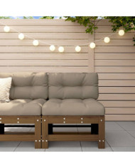 Canapé central avec coussins marron miel bois de pin solide | Mobilier & Déco
