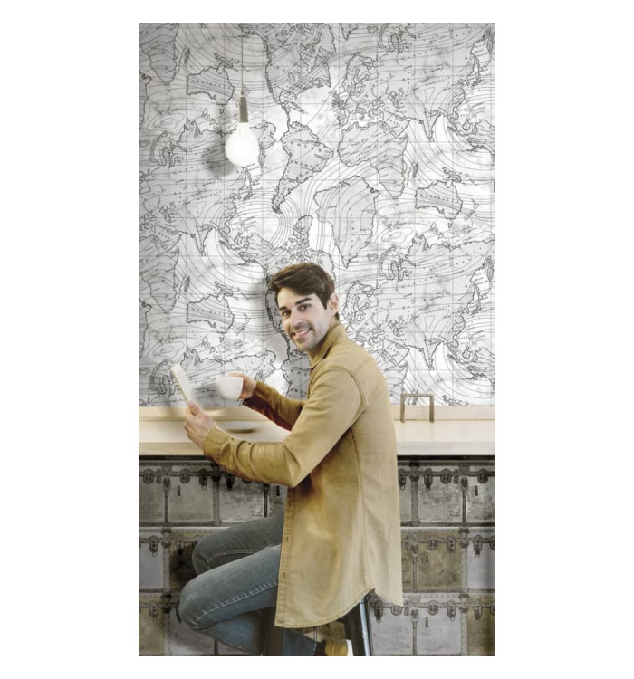 Noordwand Papier peint FriendsetCoffee Boxes and Locks Gris métallique | Mobilier & Déco