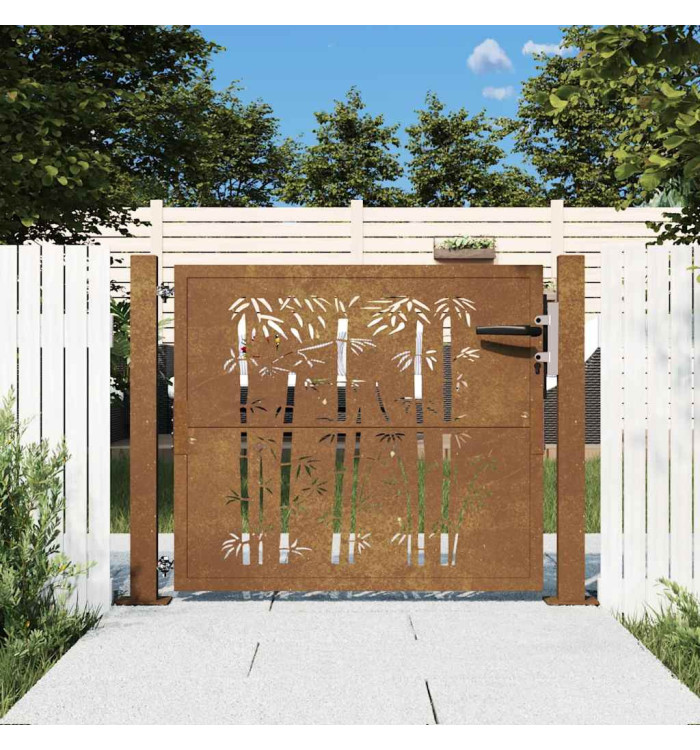 Portail de jardin 105x80 cm acier corten design de bambou | Mobilier & Déco
