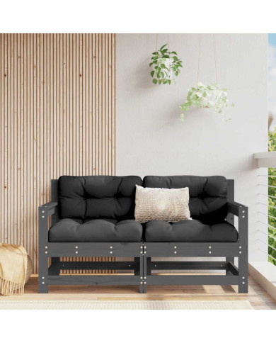 Chaises de jardin et coussins lot de 2 gris bois de pin massif | Mobilier & Déco