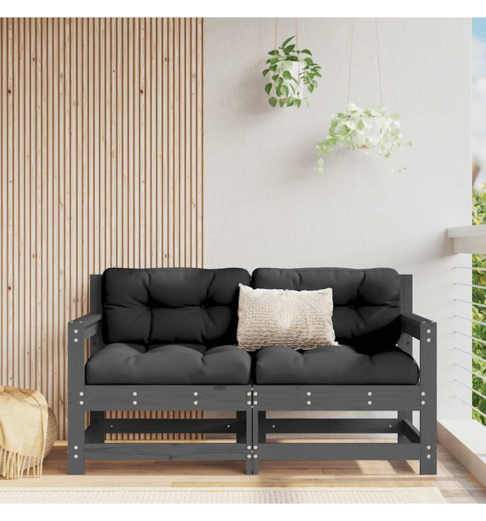 Chaises de jardin et coussins lot de 2 gris bois de pin massif | Mobilier & Déco