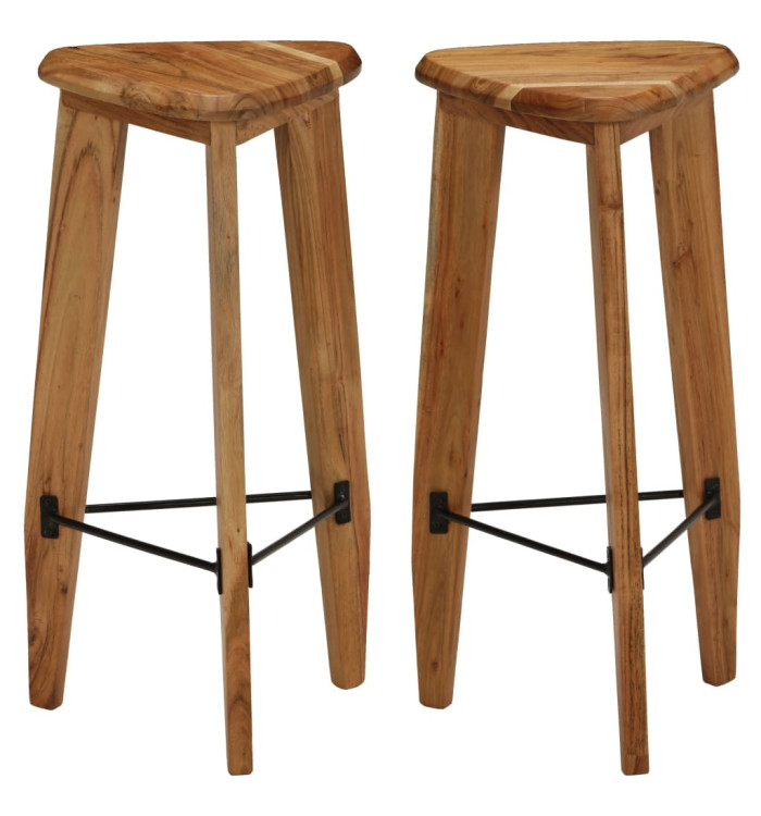 Tabourets de bar lot de 2 bois d'acacia massif | Mobilier & Déco