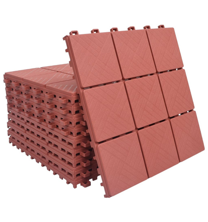 Carreaux de terrasse 10 pcs Rouge 30,5x30,5 cm Plastique | Mobilier & Déco