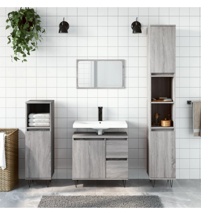 Ensemble de meubles de salle de bain 3 pcs Sonoma gris | Mobilier & Déco