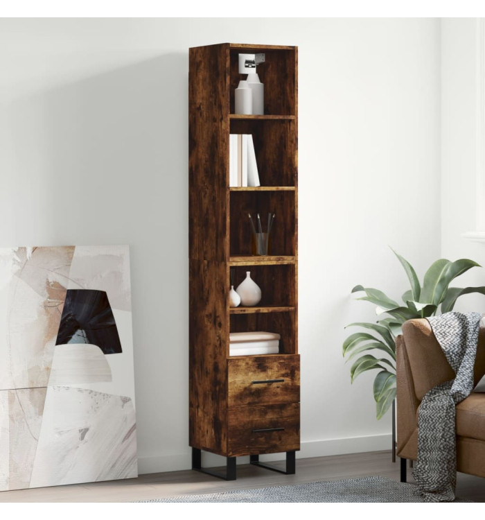 Buffet haut Chêne fumé 34,5x34x180 cm Bois d'ingénierie | Mobilier & Déco