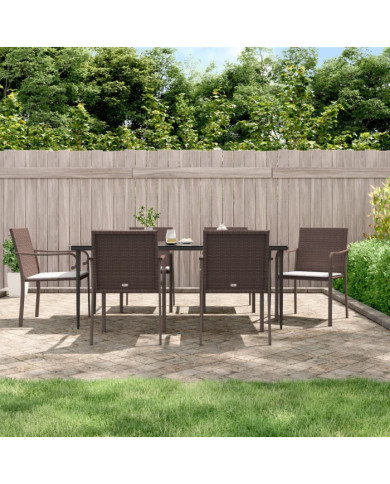 Chaises de jardin et coussins lot de 6 marron 56x59x84 cm rotin | Mobilier & Déco