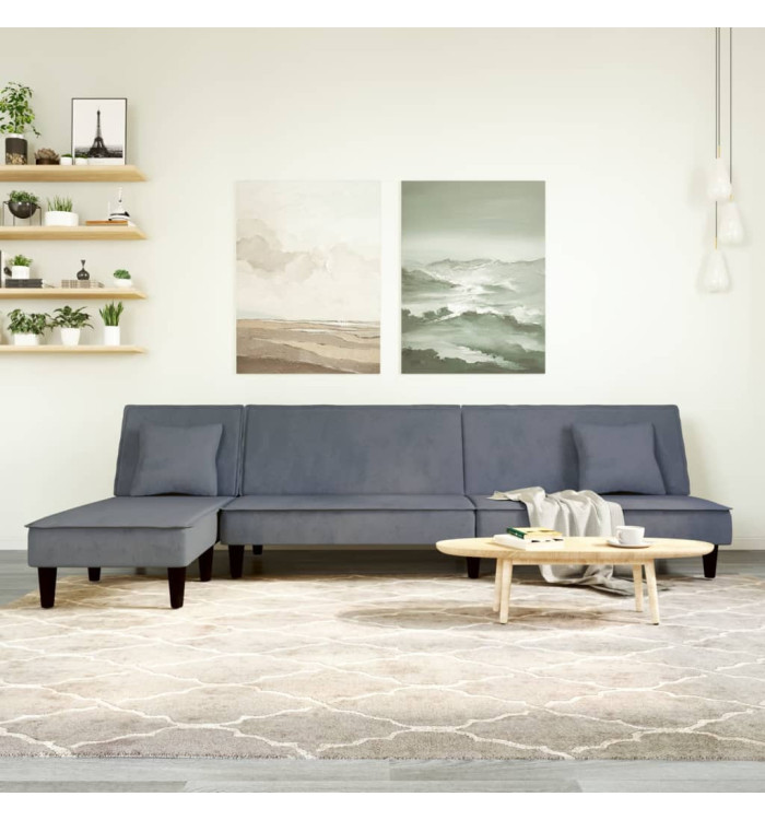 Canapé-lit en forme de L gris 255x140x70 cm velours | Mobilier & Déco