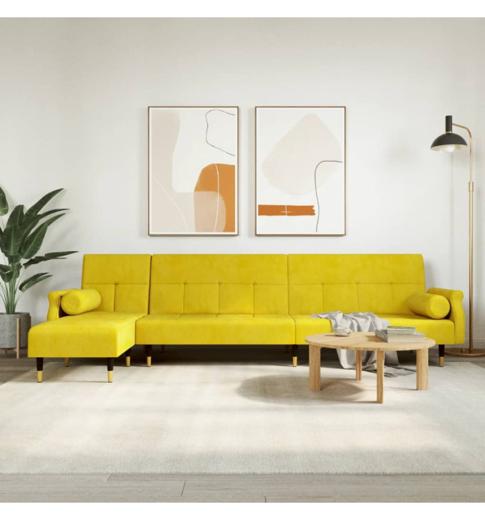 Canapé-lit en forme de L jaune 271x140x70 cm velours | Mobilier & Déco