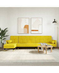 Canapé-lit en forme de L jaune 271x140x70 cm velours | Mobilier & Déco