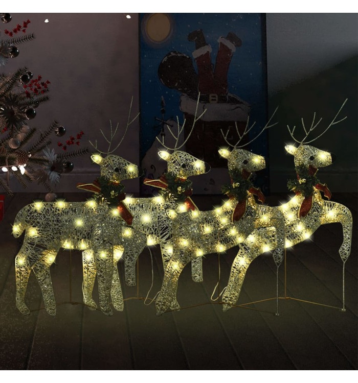 Rennes de Noël 4 pcs Doré 80 LED | Mobilier & Déco