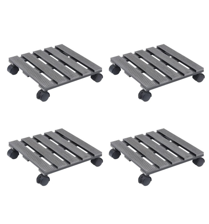Chariots à plantes 4 pcs Gris 30x30x7,5 cm WPC | Mobilier & Déco