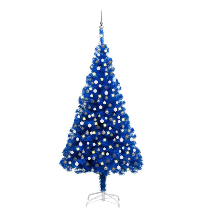 Arbre de Noël artificiel pré-éclairé et boules bleu 210 cm PVC | Mobilier & Déco