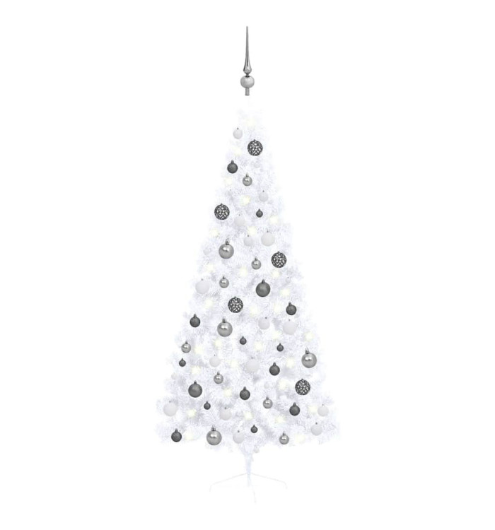 Demi-arbre de Noël artificiel pré-éclairé et boules blanc 180cm | Mobilier & Déco